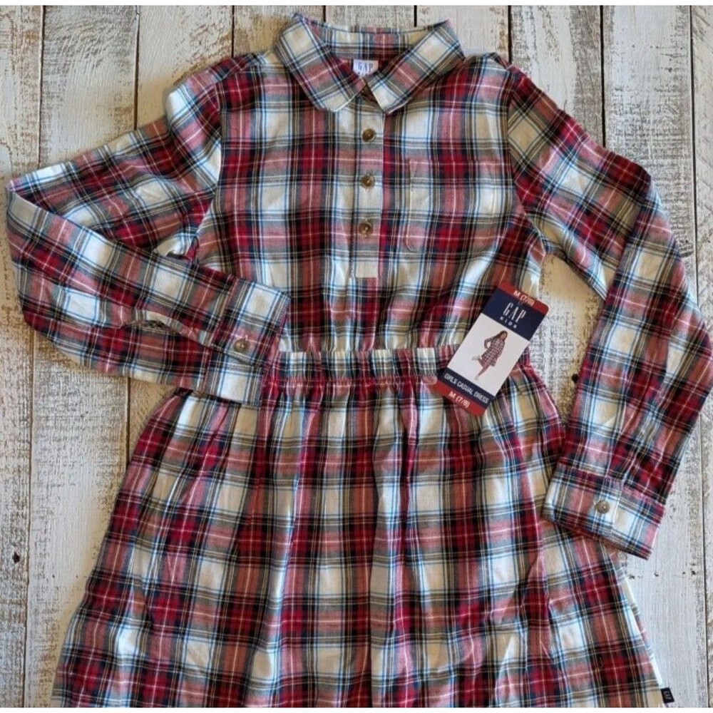 Brand New Gap Girls Long Sleeve Plaid Dress  Size M 7-8 NWT